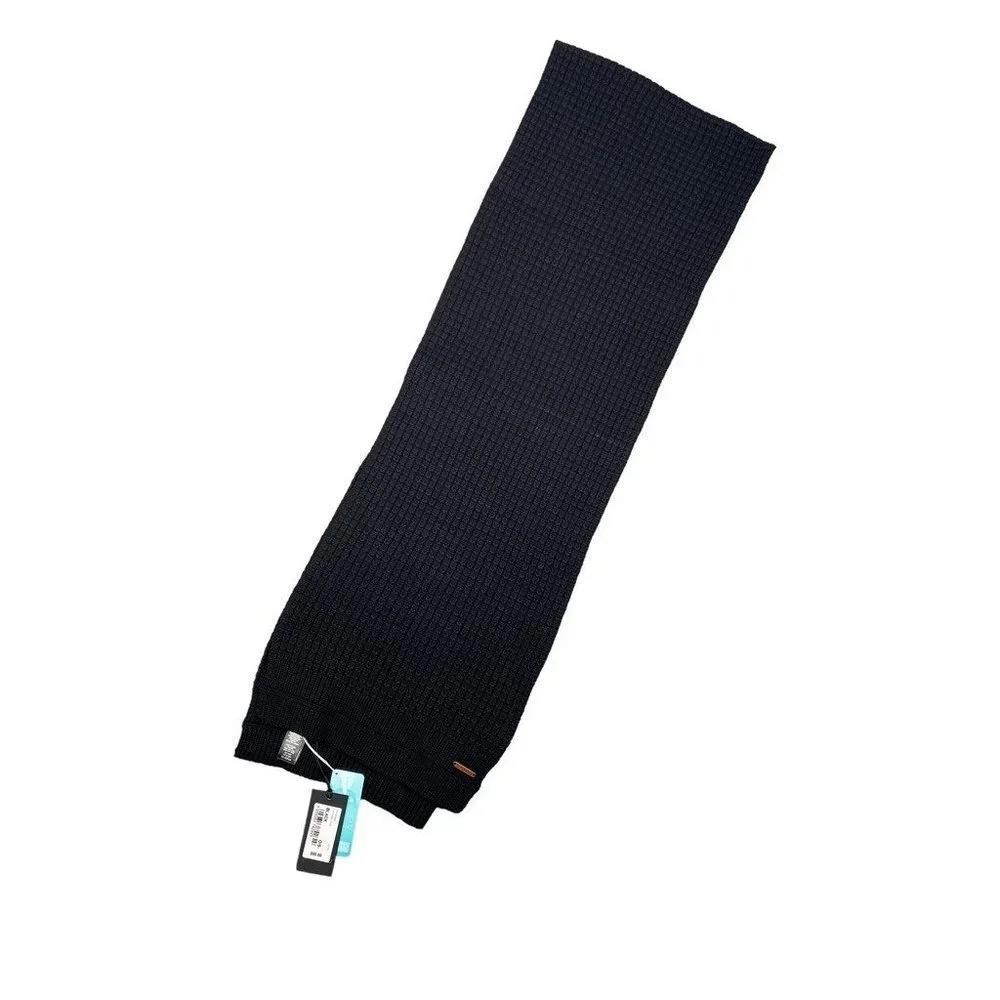 Ted Baker Men's Sewsew Scarf Black Knit Merino Wool Cashmere Blend Plain Ribbed‎